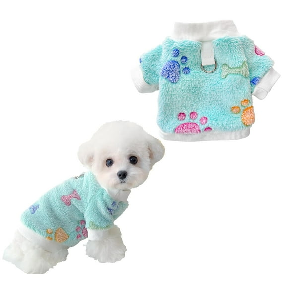 Striped Dog Hoodie with Leash Ring for Small Dogs and Cats, Fleece Lined Autumn Pet Sweatshirt for Teddy Bichon Pomeranian, Warm Fashion Puppy Clothes