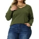 thumbnail image 1 of Blusas de mujer de tallas grandes GRACE & GRANDEUR, camisetas de cuello en V cruzado, casuales, de manga larga, tama?o 4X, color verde militar, 1 of 1