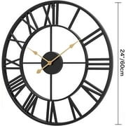 Large Metal Wall Clock 24 Cutout Decorative wall clocks Analog Clocks for Living Room Steampunk Black