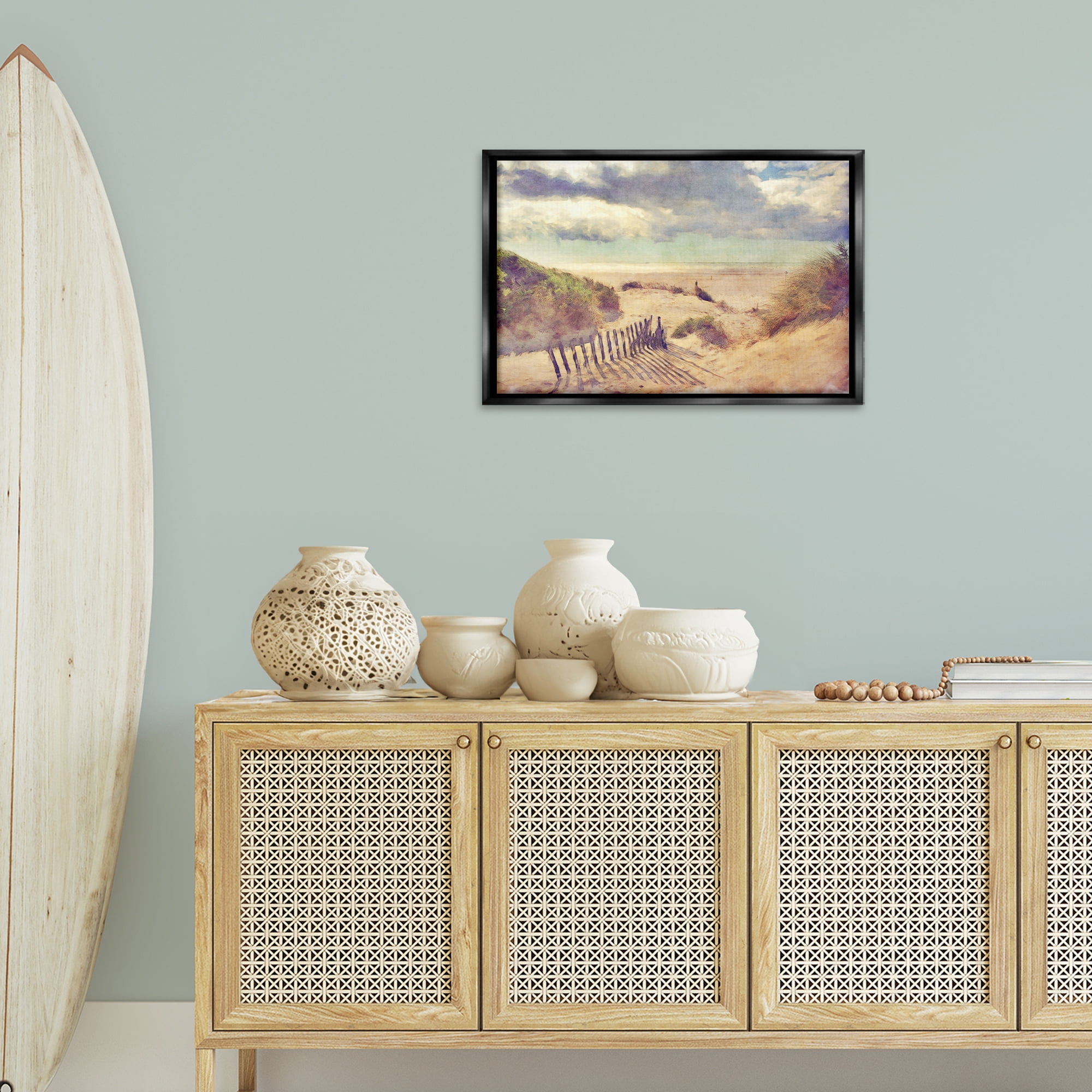 Stupell Industries Golden Sands Beach Landscape & Nature Painting Black Floater Framed Canvas Art Print Wall Art, 25 x 17