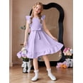 thumbnail image 4 of Arshiner Girls Spring Summer Dresses Flutter Sleeve A-line with Belted Pockets Casual Party Dress, 4 of 6