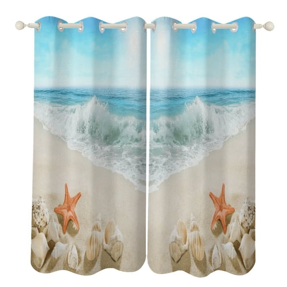 Ocean Beach Window Blackout Curtain 3d Printed Curtain Bedroom Living Room Hotel Window 2 Panel Shade
