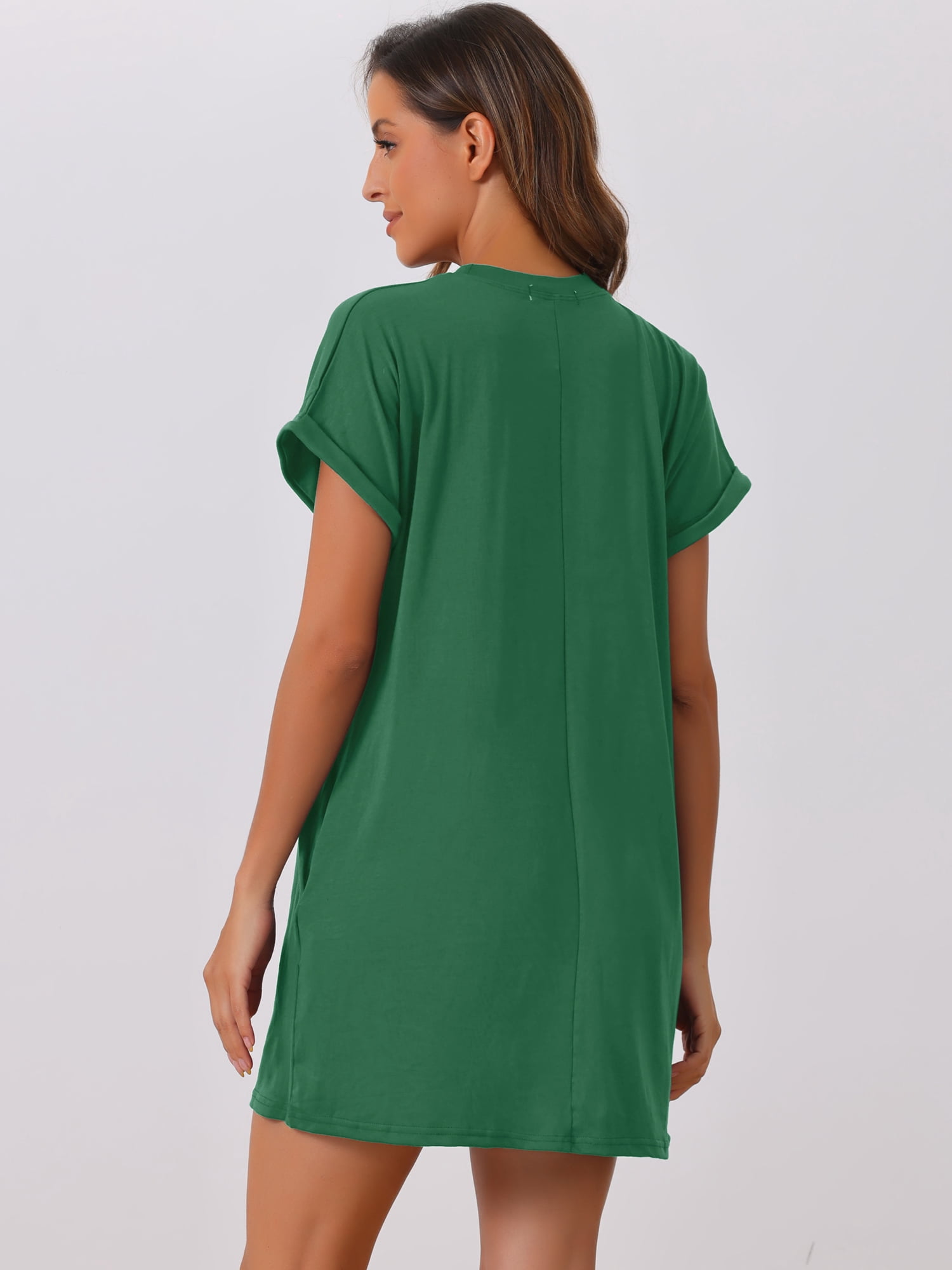 DARING DIVA Women's Short Sleeve Crew Neck Soft Night Dress with Pockets XL Green