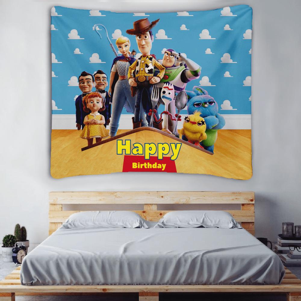 Toy Story Tapestry Aesthetic Tapestry for Bedroom Happy birthday