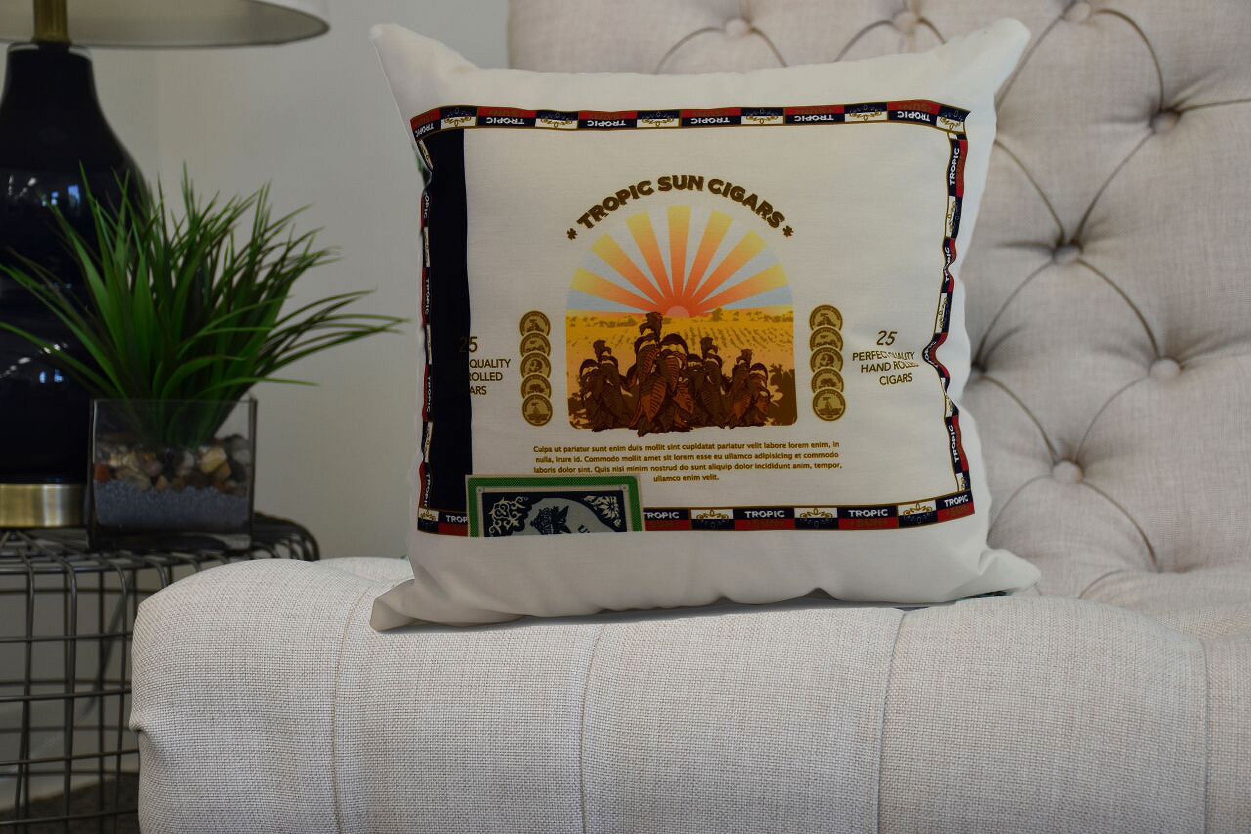 Simply Daisy, 20 x 20 Inch, Cigar Box Front, Geometric Print Pillow, Navy Blue