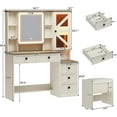 thumbnail image 6 of Farmhouse Vanity Desk with Mirror and Lights, Makeup Vanity Set with Lights & Jewelry Cabinet & 5 Drawers, Vanity Table with Charging Station, Hidden Storage Space for Bedroom, Antique White, 6 of 14