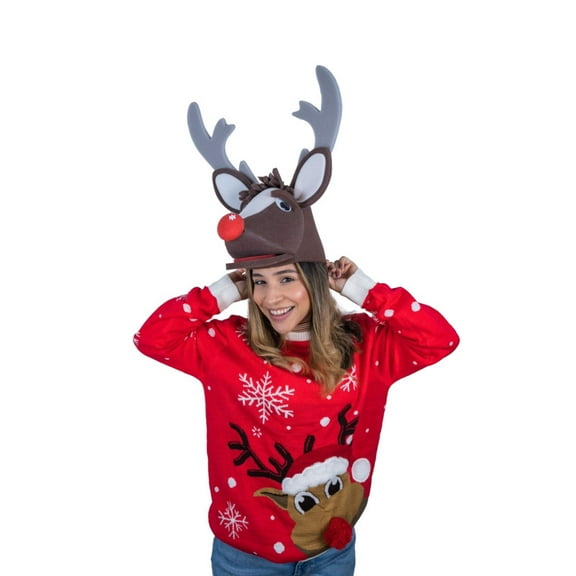Rudolph The Reindeer Hat - Deer Costume Hat - Christmas Deco Hat - Christmas Gift Hat - Gift for Her Hat - Holiday Decor Hat