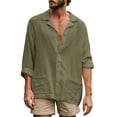 thumbnail image 1 of Kmbangi Men Long Sleeve Shirts Solid Color Loose Casual Button down Tops with Pockets Spring Clothes for Beach Streetwear, 1 of 8