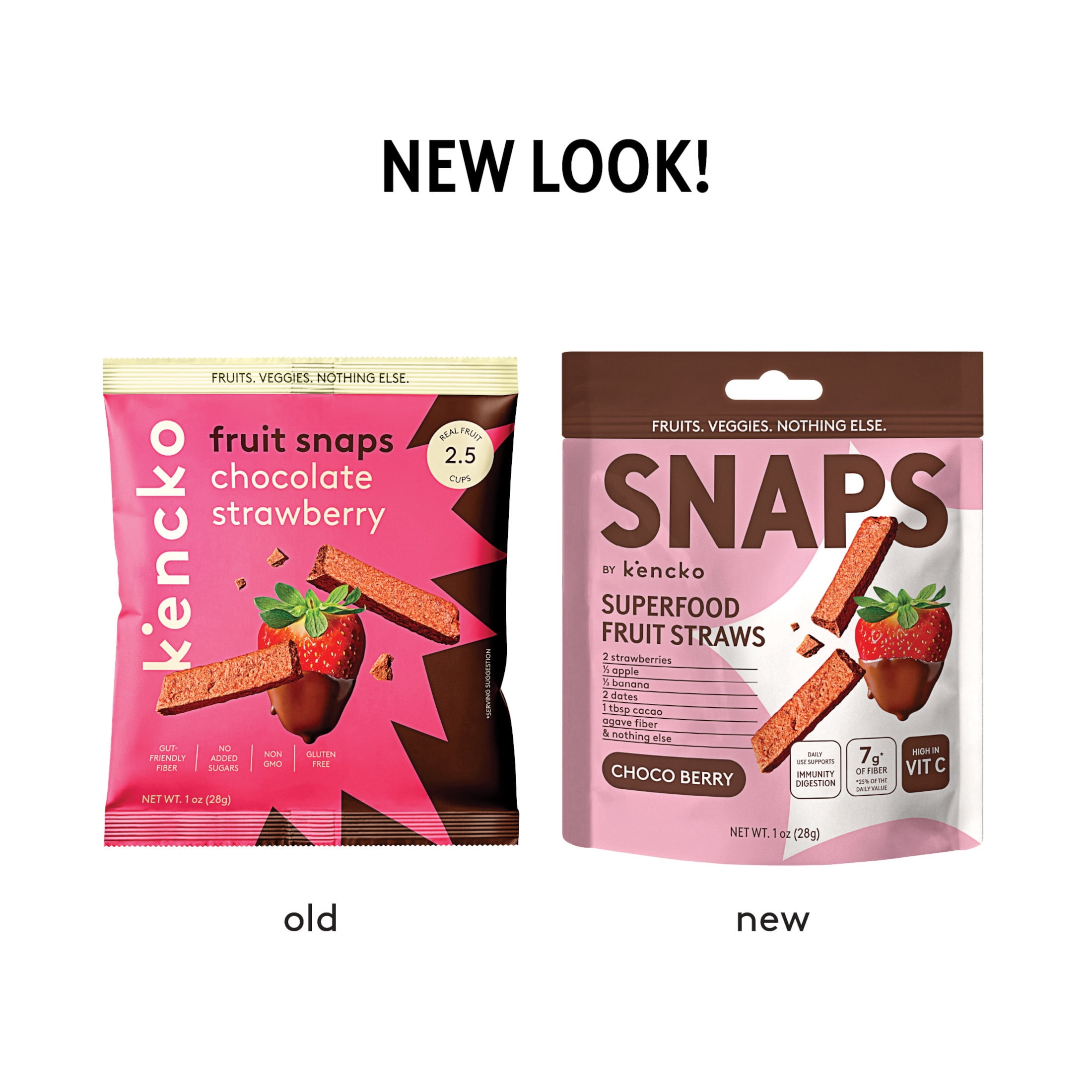 Kencko Chocolate Strawberry Snaps, Superfood Fruit Straws, 1 oz Bag
