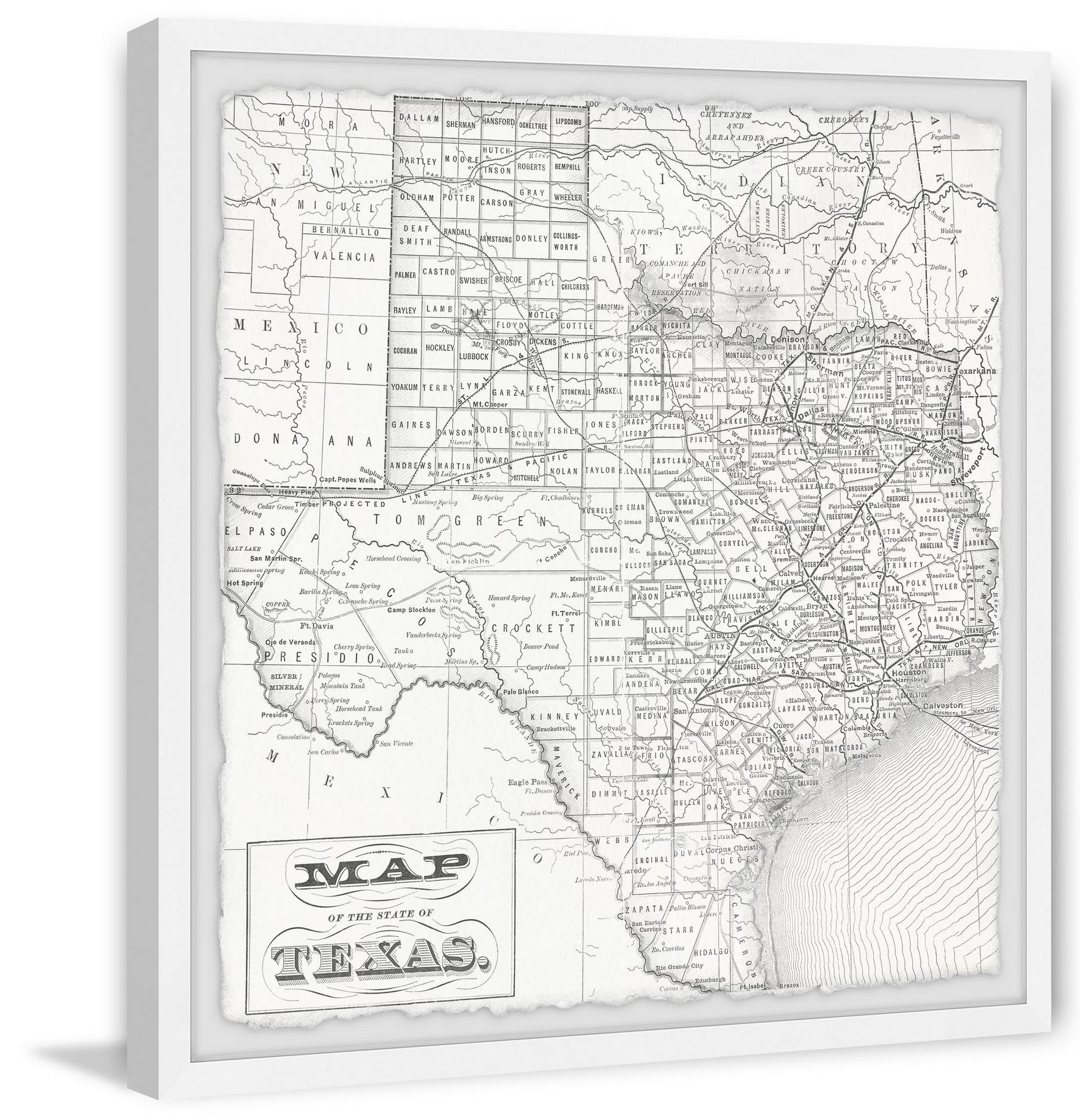Marmont Hill Vintage Map of the State of Texas Framed Wall
