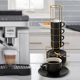 thumbnail image 2 of 4-ounce espresso cup with saucer, spoon and metal holder, 6-piece small stackable coffee cup set, Nespresso ceramic Demitasse cup, black, 2 of 9