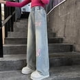 thumbnail image 5 of Girls Fashionable Embroidered Denim Jeans With Decorative Bow Detail Comfortable Straight And Wide Leg Trousers For Casual Wear, 5 of 8