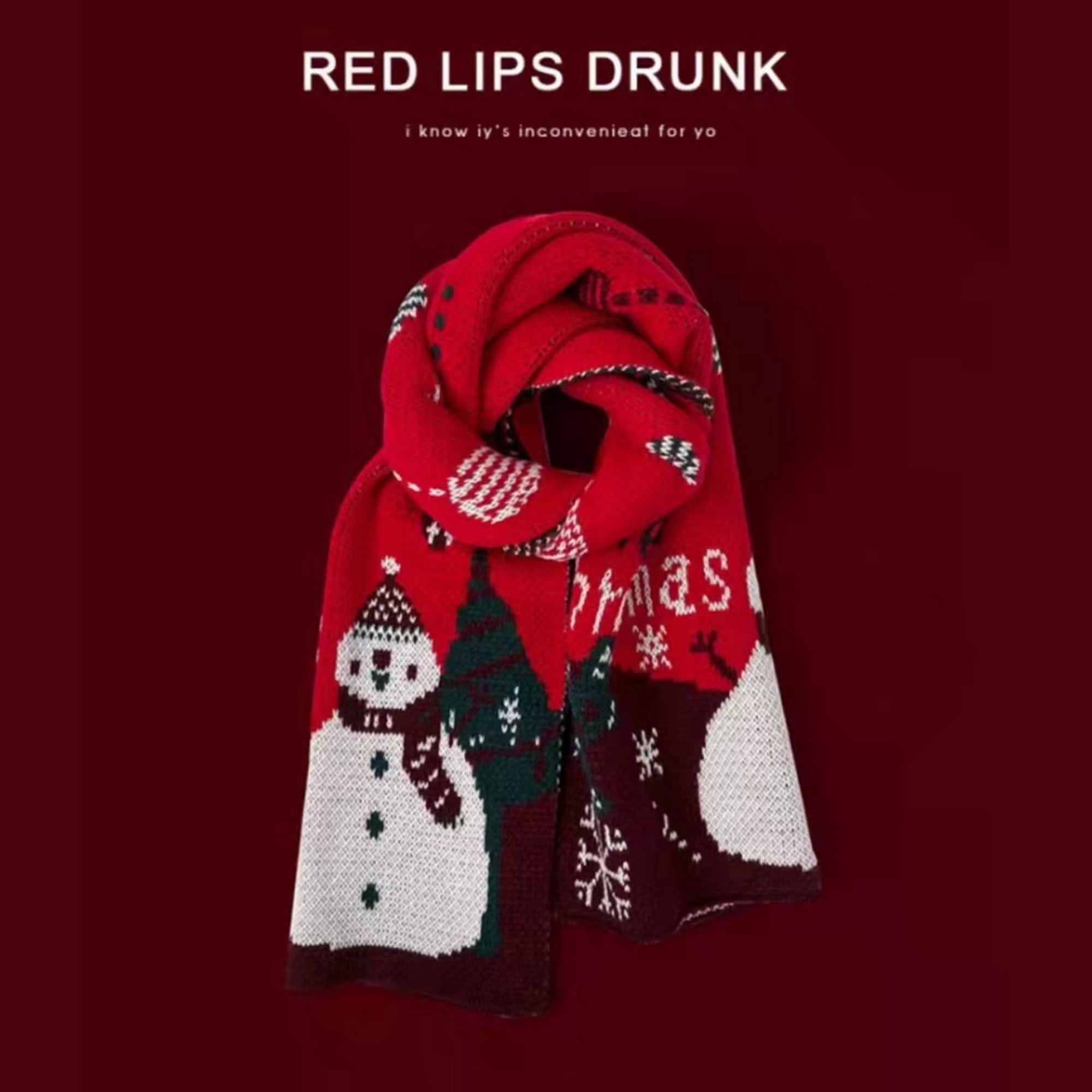 Unisex Christmas Winter Cartoon Pattern Knit Warm Soft Scarf for