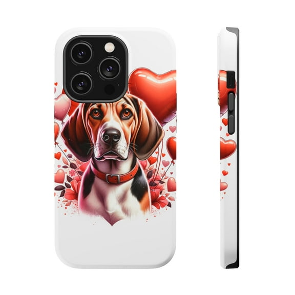 DistinctInk Tough Case for Apple iPhone 13 PRO (6.1" Screen), Compatible with MagSafe Charging - Valentine's Day American English Coonhound