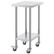 KFFKFF Stainless Steel Work Table 24 x 18 x 38 Inch, with 4 Wheels, Adjustable Heights, Durable Food Prep Table for Professional Kitchens, Silver