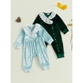 thumbnail image 3 of Suealasg Baby Girl Boy Velvet Bodysuits Lace Trim Doll Collar Long Sleeve Adorable Winter Romper, 3 of 9
