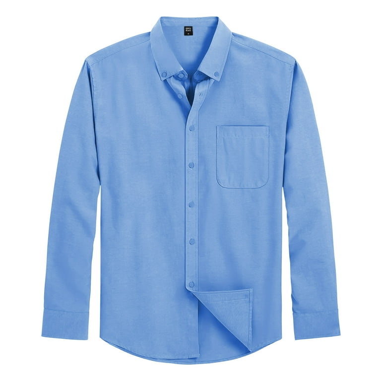 Men s Tailored Fit Long Sleeve Buttondown Oxford Dress Shirt Lands End Blue L
