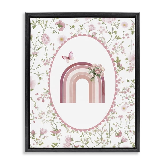 Delicate Florals & Rainbow Black Framed Floater Canvas Wall Art, design by Christine Simpson Art