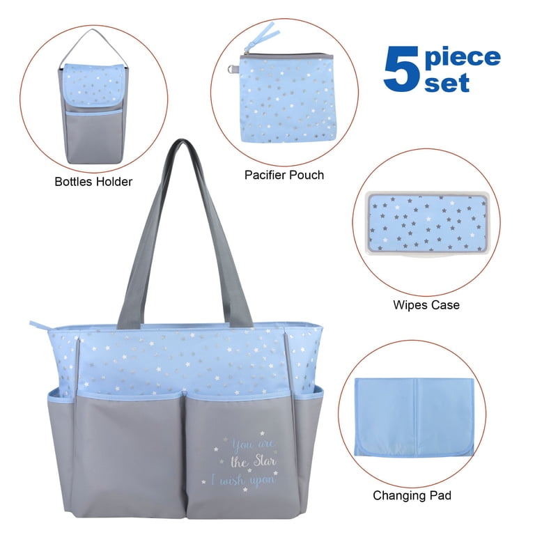 Baby Essentials Diaper Bag Tote 5-Piece Set, Blue photo 2