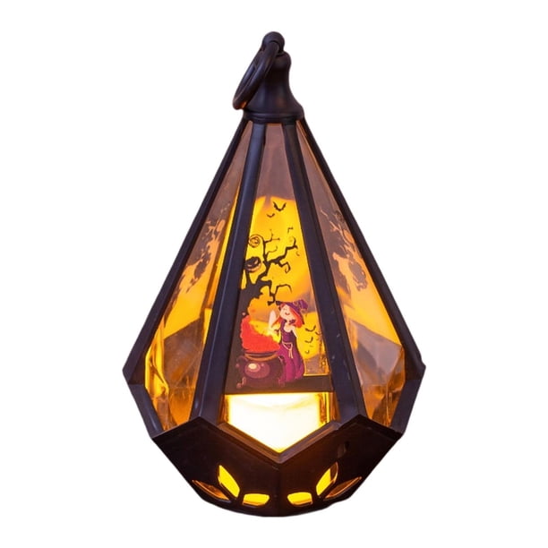 Lámpara de ambiente con luz de linterna de Halloween, pequeña colección de artesanías, adorno de mesa, decoración de fiesta para mesita de noche en Bruja