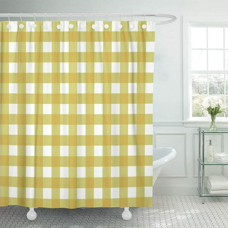 Red Plaid Shower Curtain KSADK Red Breakfast Yellow Checkered Pattern Gingham Plaid Vintage Check Classic Shower Curtain Bathroom Curtain 66x72 inch ()