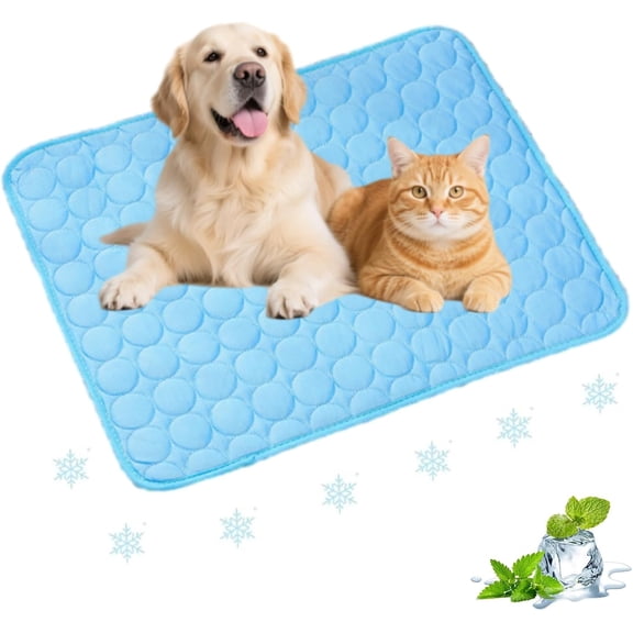 BLRTUN Dog Cooling Mat, Summer Ice Silk Dog Cooling Pad, Pet SummerCooling Mat Sleeping Pad, for Indoor Outdoor, Washable & Portable Anti Slip Pet SoftPad (Blue, L)