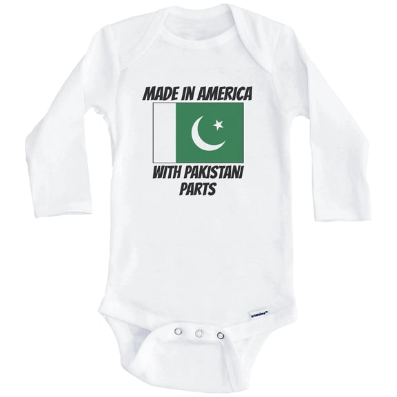 Made In America With Pakistani Parts Pakistan Flag Funny One Piece Baby Bodysuit (Long Sleeve), 0-3 Months White