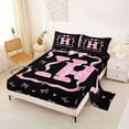 thumbnail image 2 of Erosebridal Black Pink Bow Queen Sheet Sets for Girls, Cartoon Letter H Bed Set, 4-Piece, 2 of 5