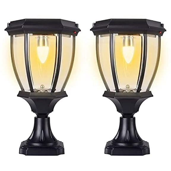 Kendal Solar Post Lights Outdoor, Waterproof Fence Solar Powered Pillar LED Light, Solar Deck Post Lights Decorations Porch Railing Patio with Clear Glass, Warm White (Black*2)