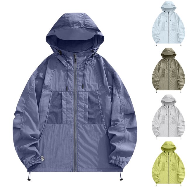 Sentmoon Coupe-Vent pour Femmes Imperméable à Capuche Manches Longues Couleur Unie avec Fermeture Éclair Protection Solaire Veste Imperméable pour Randonnée, Randonnée & Voyage TTG