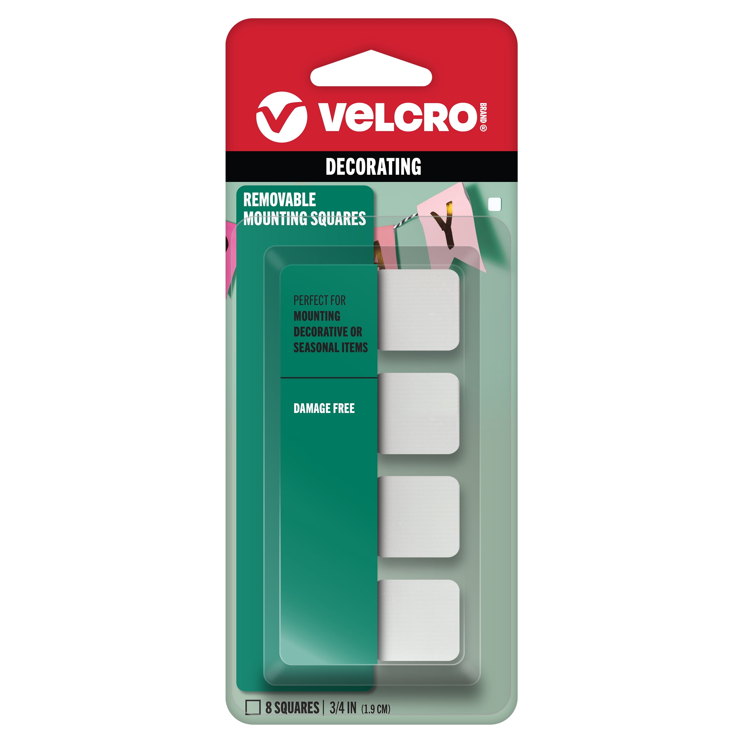 (2 pack) VELCRO Brand - Removable Mounting Squares, Damage-Free Decorating, 3/4"", Pack of 8 (95190)