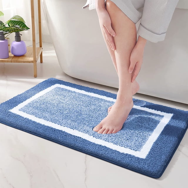 Bath Mat Non Slip Small Dark Gray Absorbent Soft Microfiber Rug for Bathroom, Washable, 16x24 Carpet for Shower and Vanity