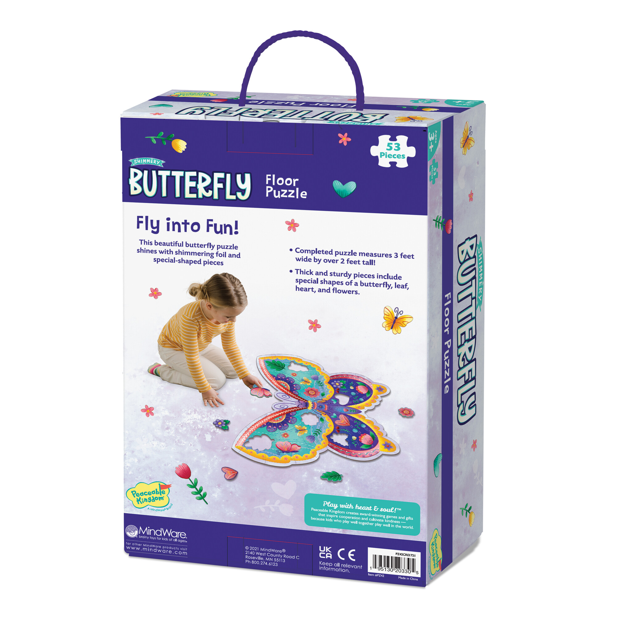 Peaceable Kingdom Shimmery Butterfly Floor Puzzle , 53 Foil Accented Pieces that Measure Over 3’ Wide Floor Puzzle for Kids