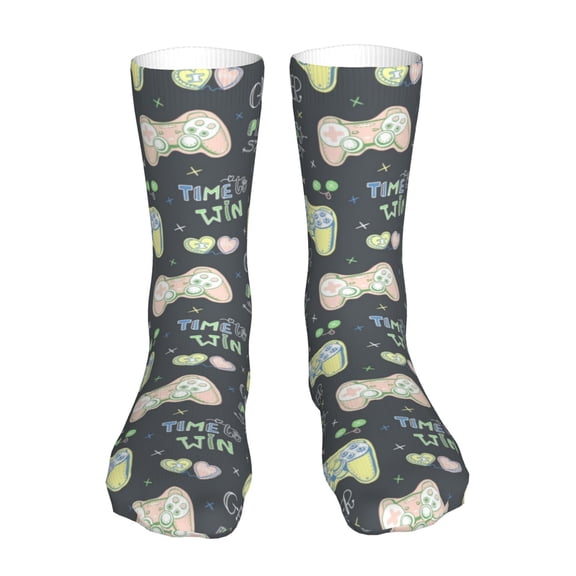 Xecao Gamers Print Fashion No Heel Casual Crew Socks Cushioned Breathable for Men Women - Moisture wicking,Not easy to fade Suitable for daily