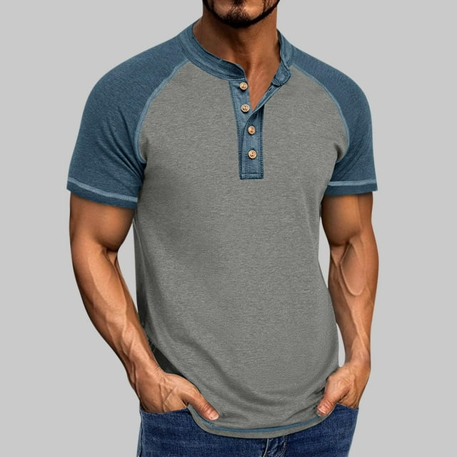 Weiqiqre Men's Shirts Short Sleeve Cotton Blend Tee Casual Basic Button Summer T-Shirt Tops with Pocket
