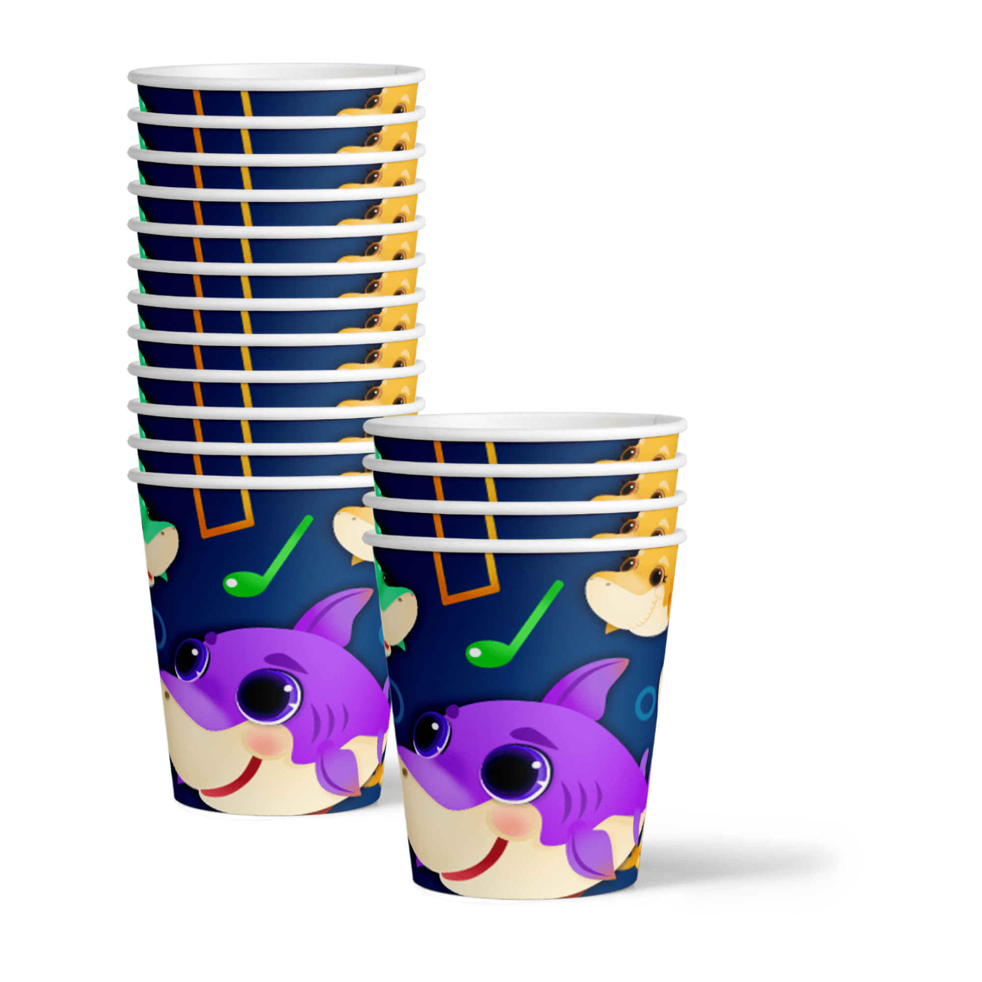 Colorful Musical Shark Party Supplies for Baby's 1st Birthday, Kid's Birthdays, and Baby Shower Shark Themed Parties - Tableware Sets with Plates, Napkins, and Cups | Kit for 16