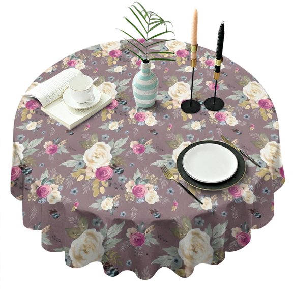 Pioneer Flower Floral Print Pattern Round Tablecloth 60"x60",Wrinkle Wipeable Table Cloth for Kitchen Dining Room Picnic Patio Party