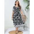thumbnail image 3 of Women Plus Size Short Sleeve Dress Loose Summer Casual A-Line Flowy Midi Dresses Black & White XXXL, 3 of 6