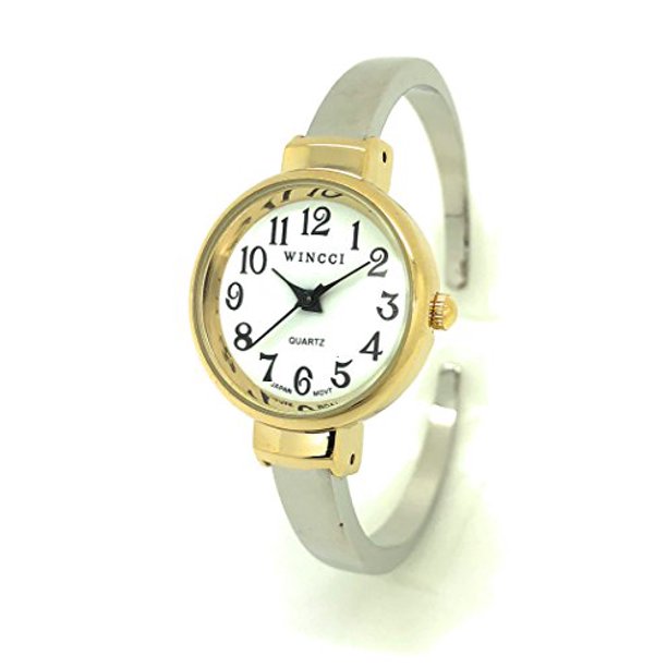 Ladies Big Numbers Skinny Metal Bangle cuff Fashion Watch White