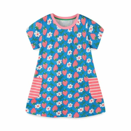 

Penkiiy Toddler Baby Girls Summer Cartoon Printing Short Sleeve Cotton Round Neck Dress Easter Dresses for Toddler Girls 3-4 Years Blue 2023 Summer Deal