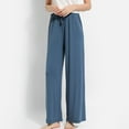 thumbnail image 2 of Defitshape Women's Pajama Bottoms Soft Lightweight Elastic Waist Sleep Pants Pj Straight Leg Solid Drawstring Blue Large, 2 of 5