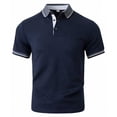 thumbnail image 3 of Mens Summer Color Block Polo Shirt Contrast Collar T Shirt Summer Short Sleeve Top Navy L, 3 of 8