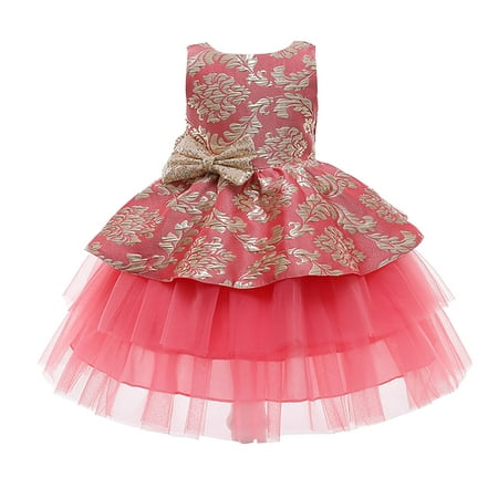 

QIPOPIQ Toddler Girls Casual Dresses Clearance Toddler Girls Net Yarn Embroidery Bowknot Birthday Party Gown Kids Cute Dresses