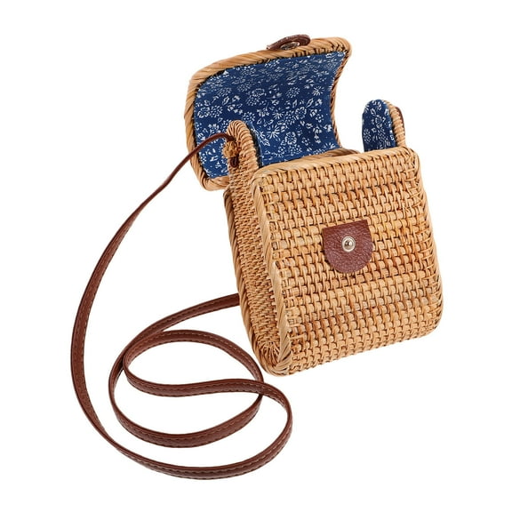 IMIKEYA Natural Rattan Cross-Body Bag Brown Clamshell Lid Design for Party Beach