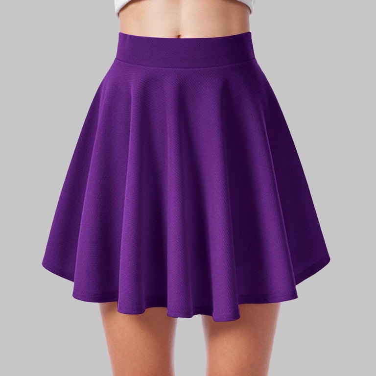 adviicd Women Casual Mini Stretch Waist Flared Plain Pleated