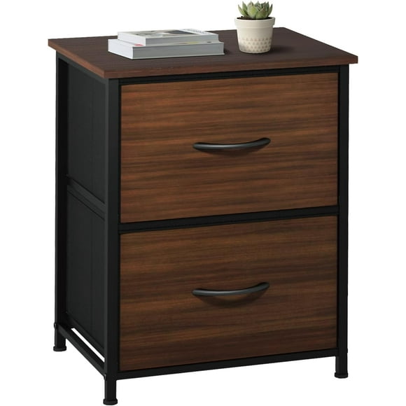Nightstand with 2 Fabric Drawers, Small Bedside Table for Kid's Room, End Table with Wooden Top, Mini Dressers for Bedroom, Closet, Entryway, Dorm (Espresso)