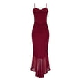 thumbnail image 4 of Efsteb Women's Dresses for Wedding Guest Cocktail Maxi Dress Sleeveless Ruched Ruffle Hem Dresses High Low Split Spaghetti Strap Sundress (Wine,L), 4 of 5