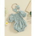 thumbnail image 2 of Bagilaanoe Newborn Baby Girl Rompers Floral Print Short Puff Sleeve Bodysuits + Headband 3M 6M 12M 18M Infant Summer One Piece Jumpsuit, 2 of 8
