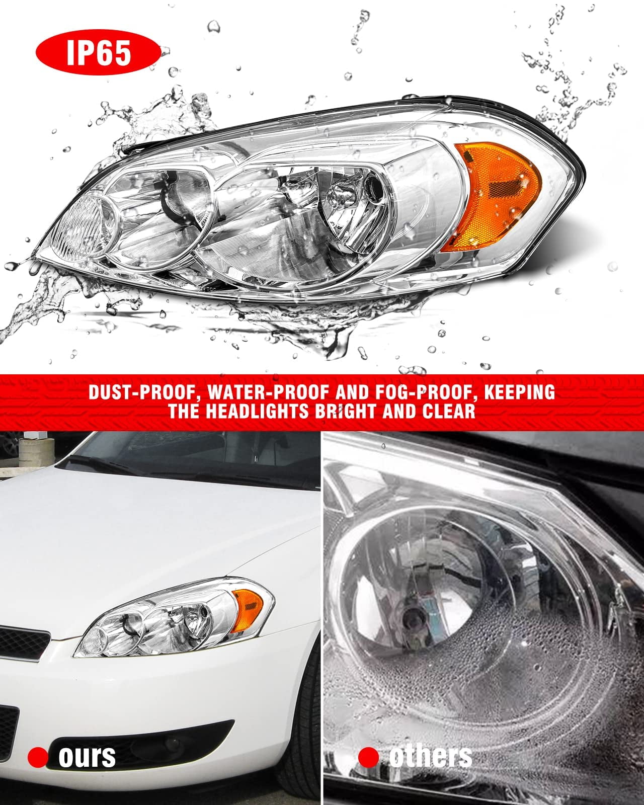 ADCARLIGHTS for 2006 2007 2008 2009 2010 2011 2012 2013 Chevy Impala Headlight Assembly compatible with 14-16 Impala Limited / 06-07 Monte Carlo Chrome Housing Amber Reflector Replacement Pair