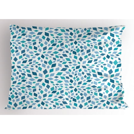 Teal Pillow Sham Abstract Style Scattered Mosaic Shapes In Blue